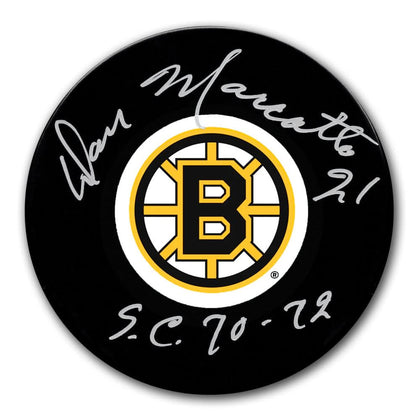 Don Marcotte autographed Boston Bruins puck featuring SC Years, bold silver signature, team logo, and includes a COA.