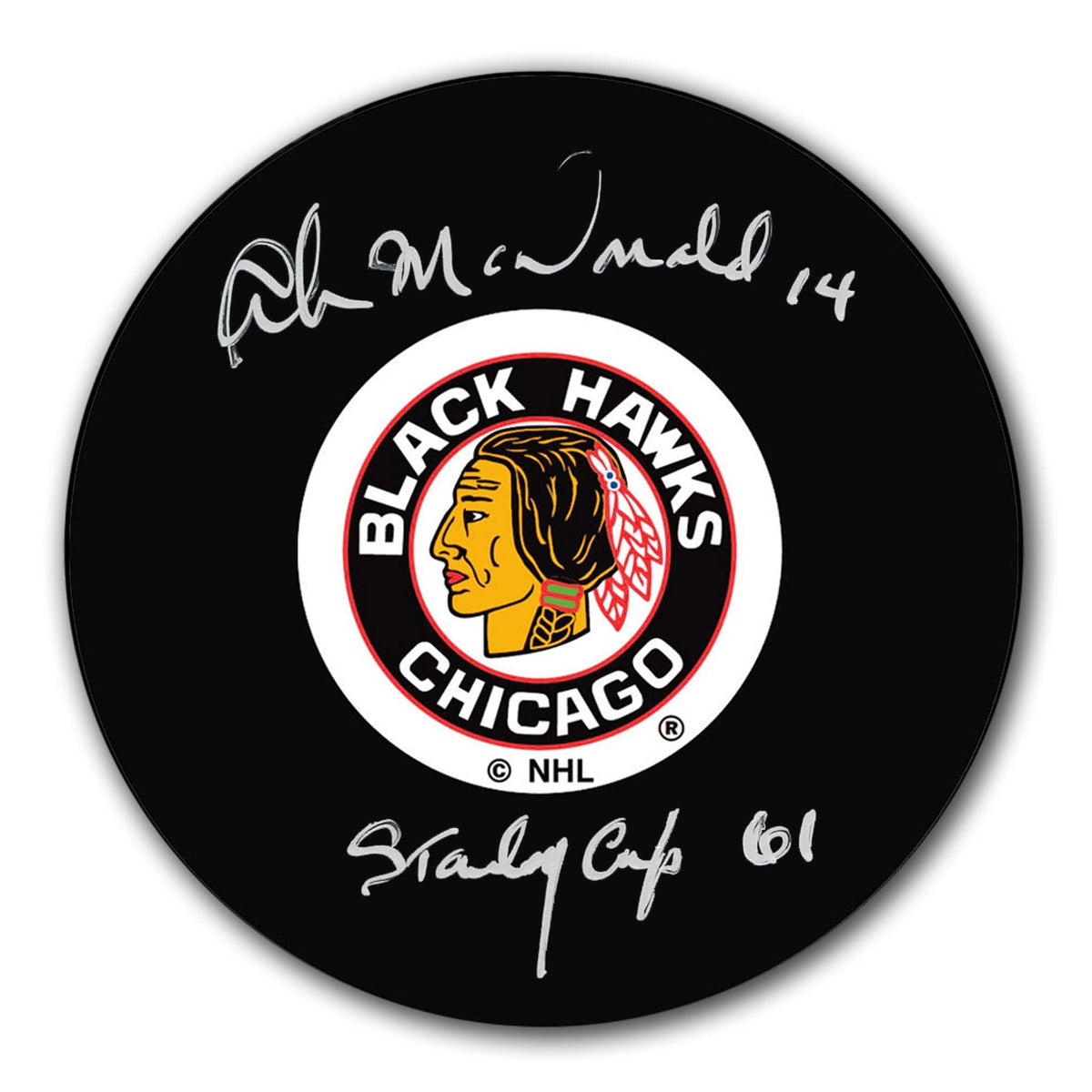 Authentic Ab McDonald Chicago Blackhawks 1961 Stanley Cup Autographed Puck - SportAuthentix
