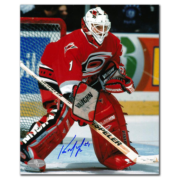 Kirk McLean autographed Carolina Hurricanes 8x10 photo red jersey game action