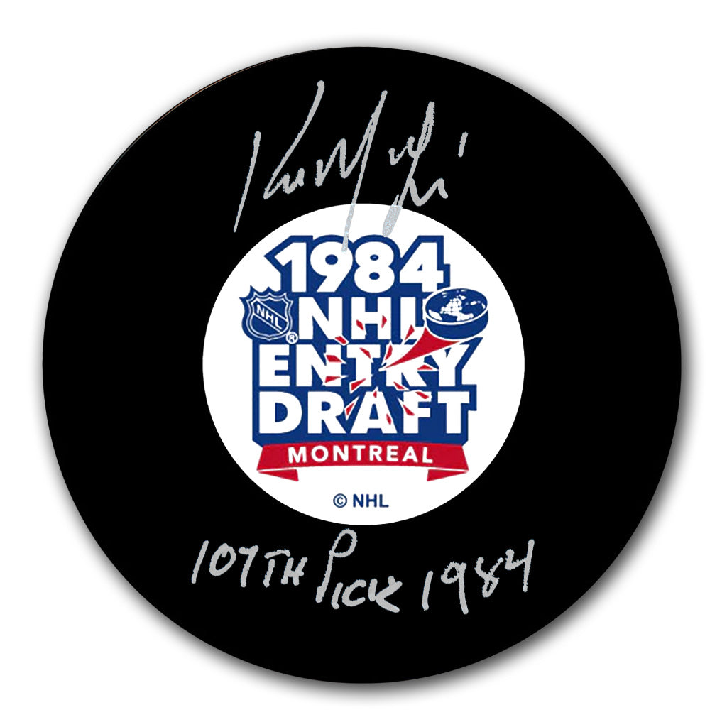 Kirk McLean autographed 1984 NHL Draft hockey puck with 107th Pick 1984 inscription