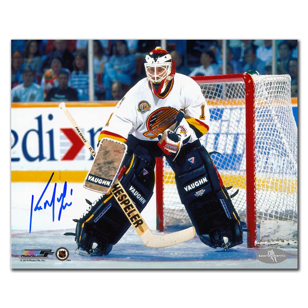 Kirk McLean autographed Vancouver Canucks 8x10 photo white jersey game action