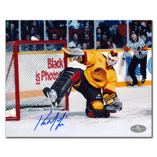 Kirk McLean autographed Vancouver Canucks 8x10 photo yellow jersey game action