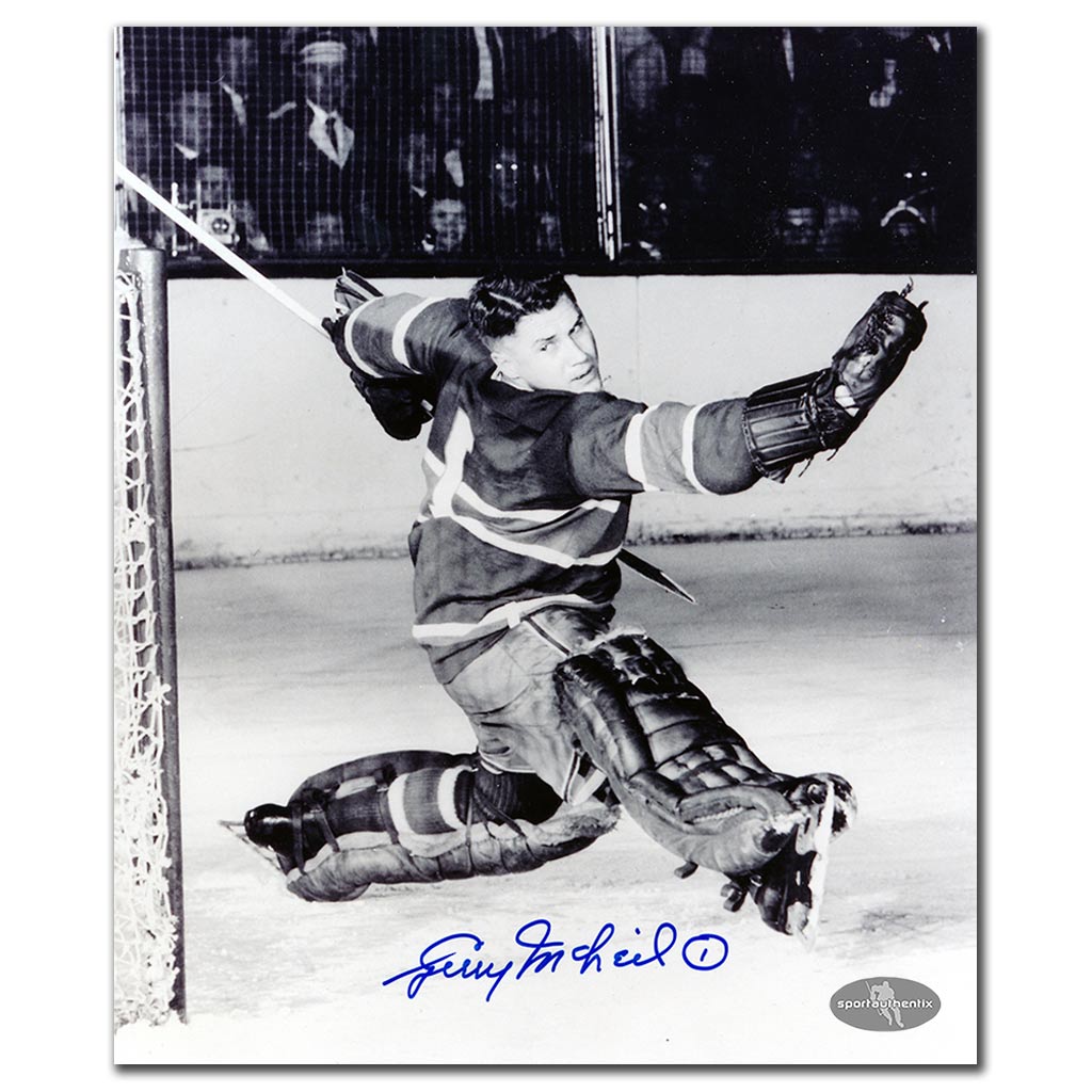 Gerry McNeil autographed Montreal Canadiens 8x10 glove save photo