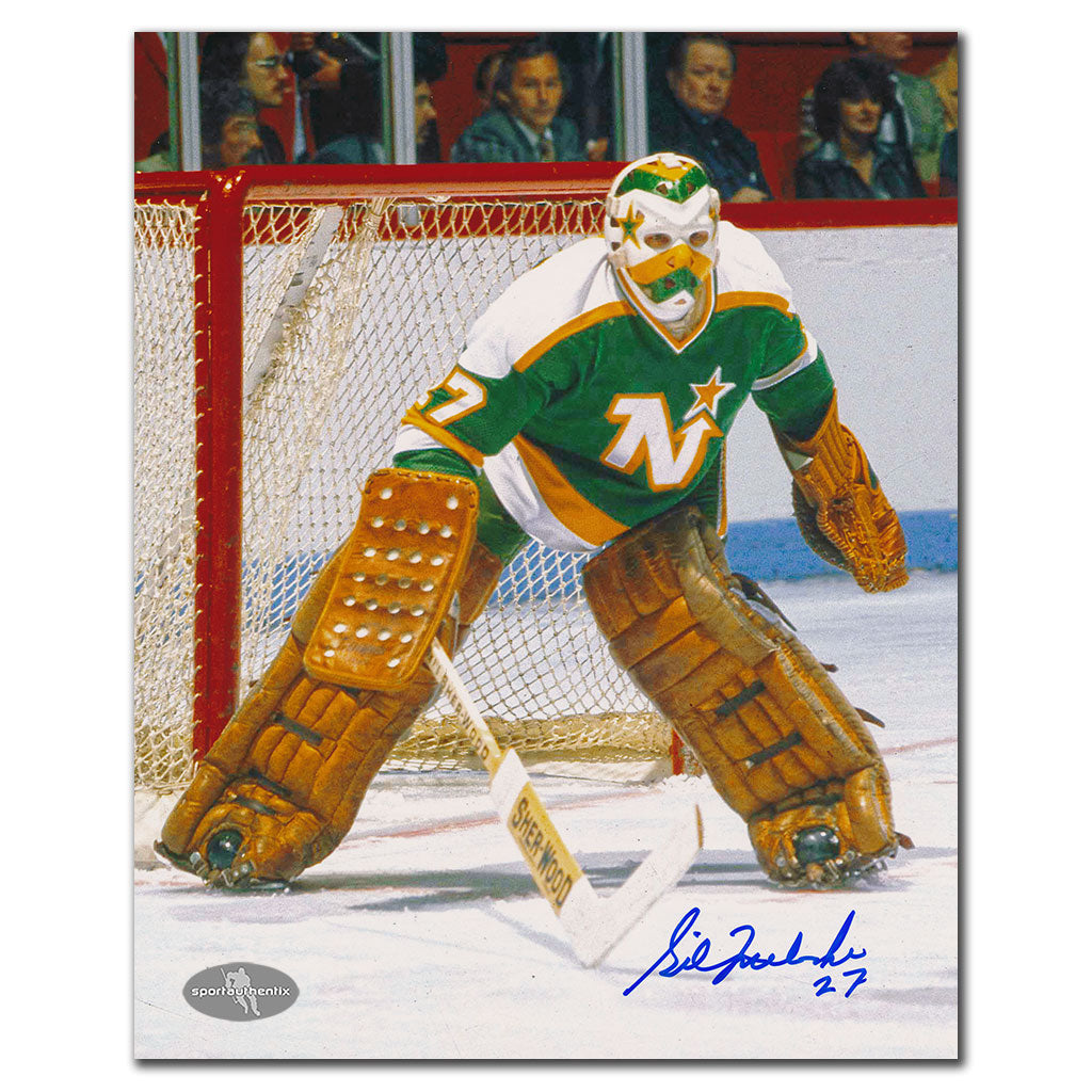 Gilles Meloche Minnesota North Stars ACTION Autographed 8x10