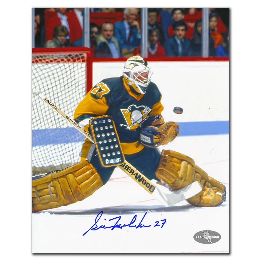 Authentic Gilles Meloche Pittsburgh Penguins BIG SAVE Autographed 8x10 - SportAuthentix