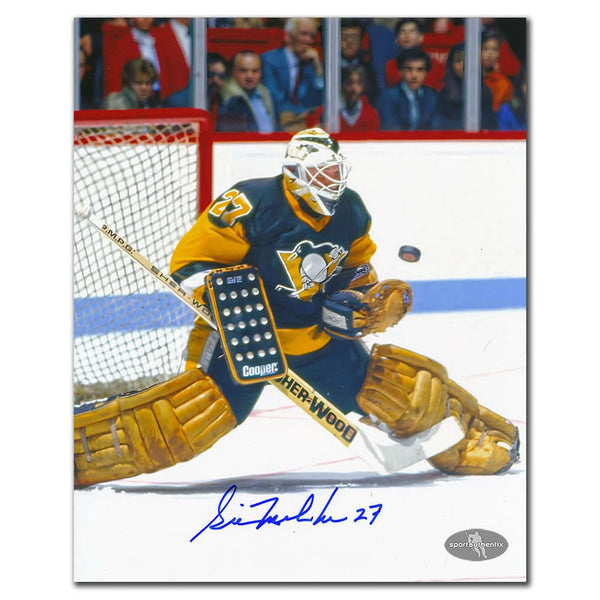 Authentic Gilles Meloche Pittsburgh Penguins BIG SAVE Autographed 8x10 - SportAuthentix