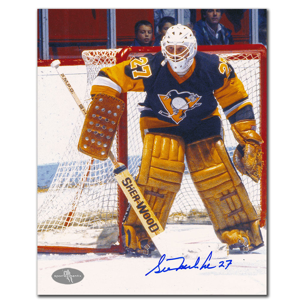 Gilles Meloche Pittsburgh Penguins ACTION Autographed 8x10