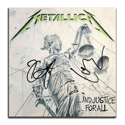 Autographed …AND JUSTICE FOR ALL Metallica vinyl LP, signed by Lars Ulrich & Kirk Hammett, with iconic Lady Justice cover artwork.