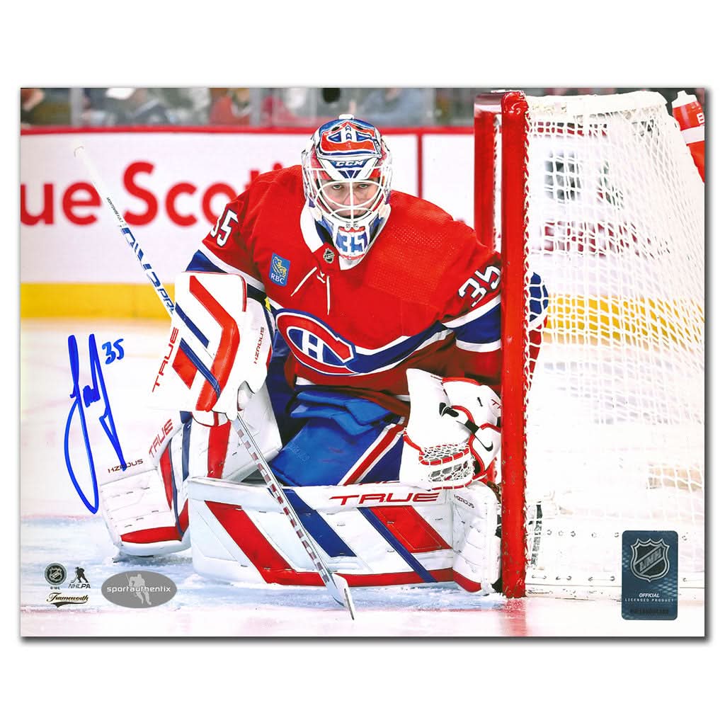 Authentic Sam Montembeault Montreal Canadiens HUGGING THE POST Autographed 8x10 - SportAuthentix