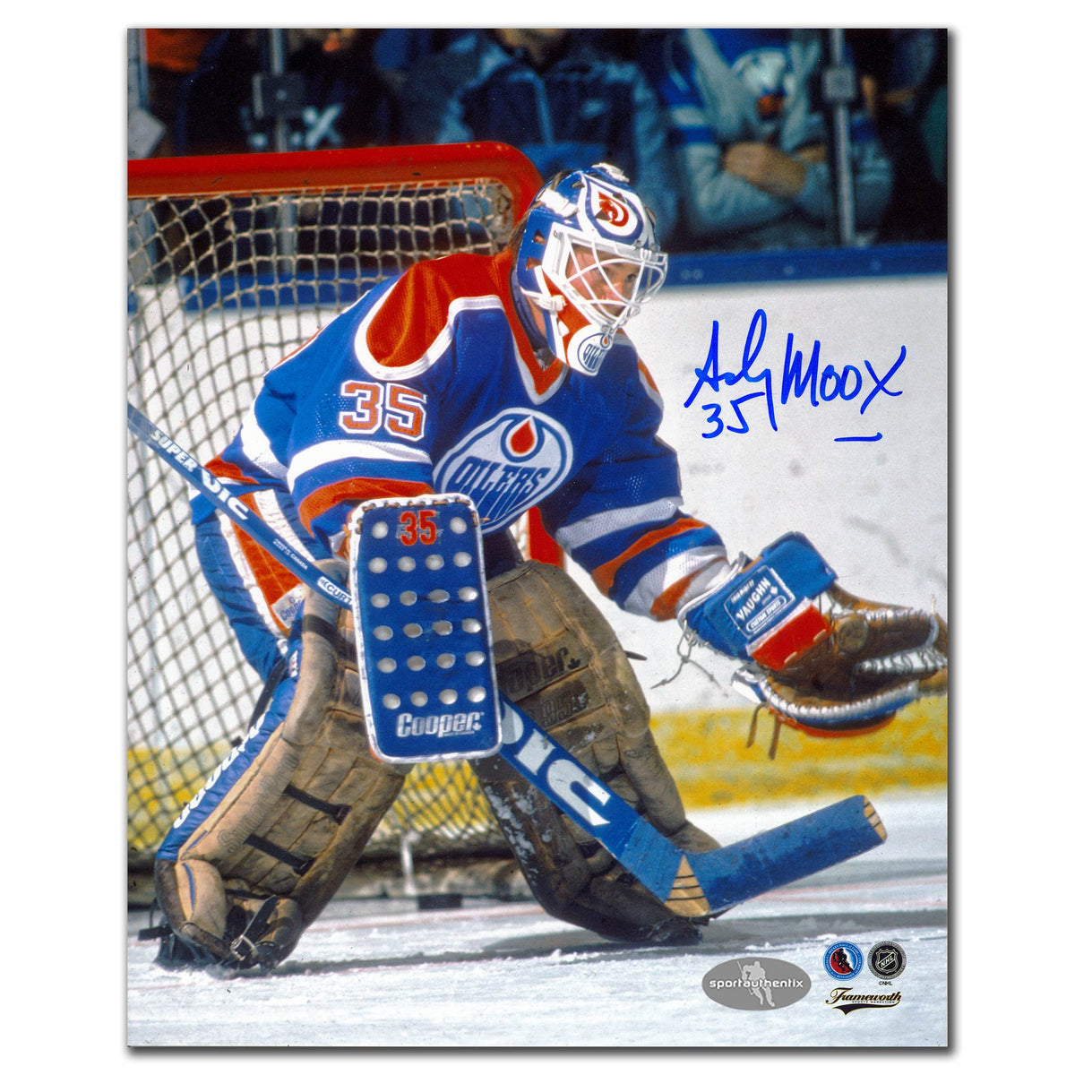 Andy Moog Edmonton Oilers Glove Save Autographed 8x10 - Sport Authentix Inc