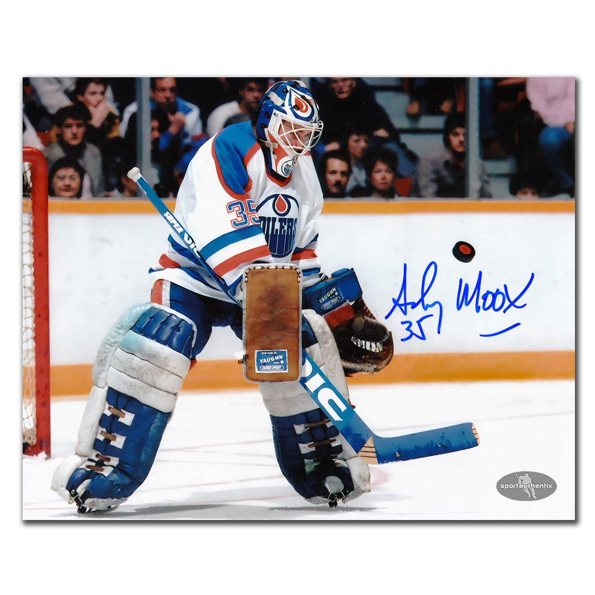 Andy Moog Edmonton Oilers White Jersey Autographed 8x10 - Sport Authentix Inc