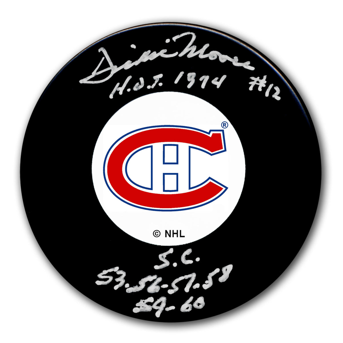 Dickie Moore Montreal Canadiens Original 6 SC Years Autographed Puck - Sport Authentix Inc
