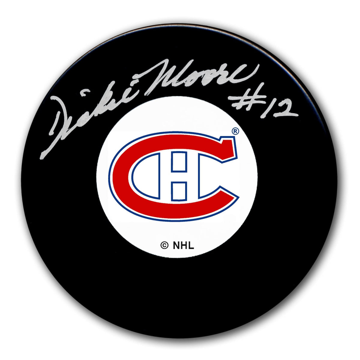 Authentic Dickie Moore Montreal Canadiens Original 6 Autographed Puck - SportAuthentix