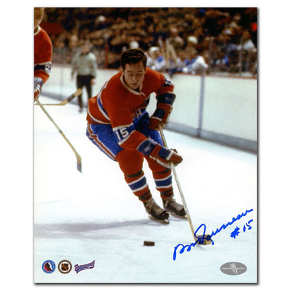 Bobby Rousseau signed 8x10 Montreal Canadiens photo, featuring his autograph across the glossy print—perfect for memorabilia collectors.