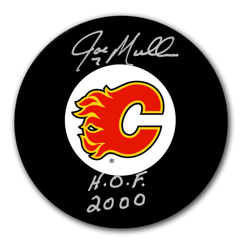 Joe Mullen Calgary Flames HOF Autographed Puck