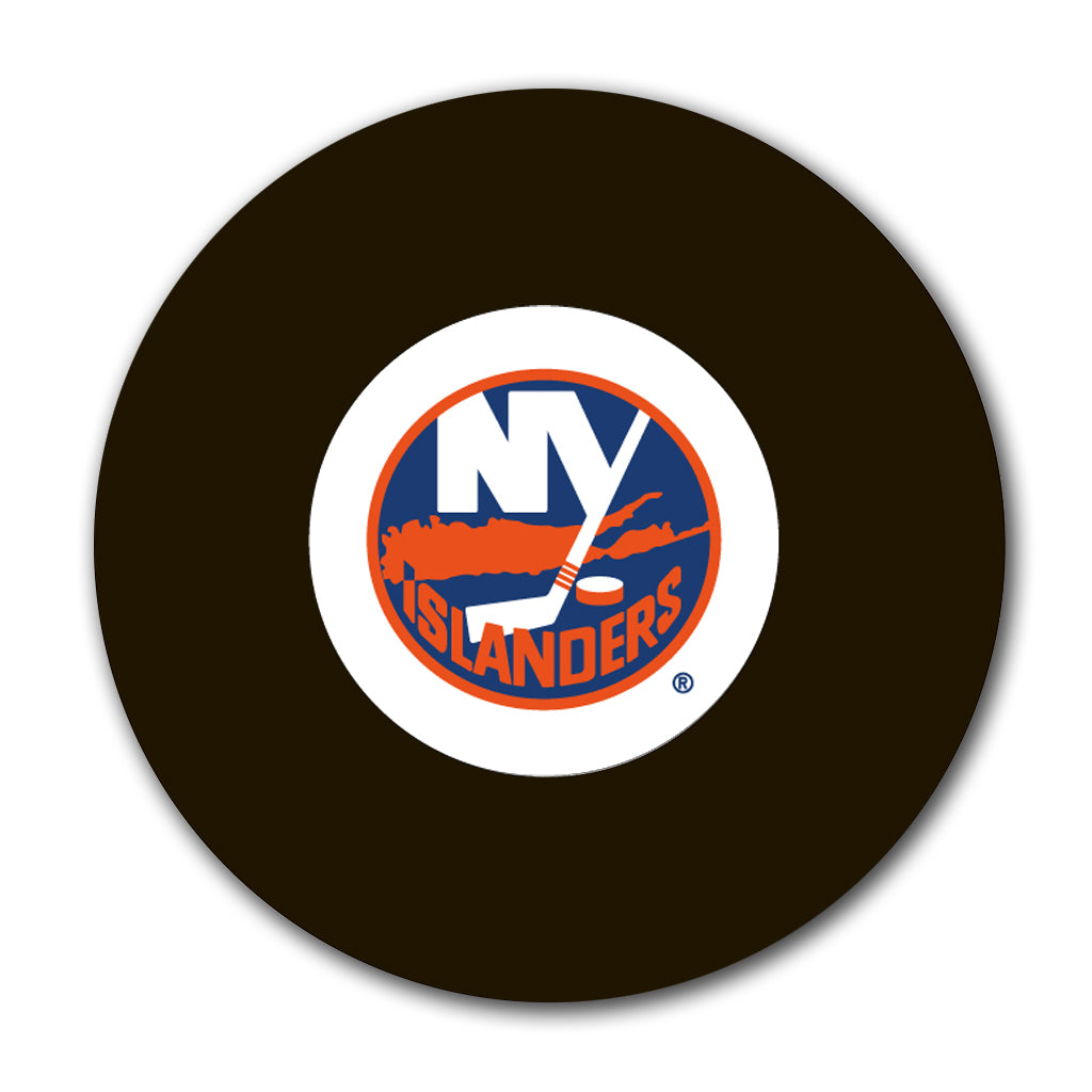 New York Islanders logo hockey puck for an upcoming Kirk Muller autograph signing