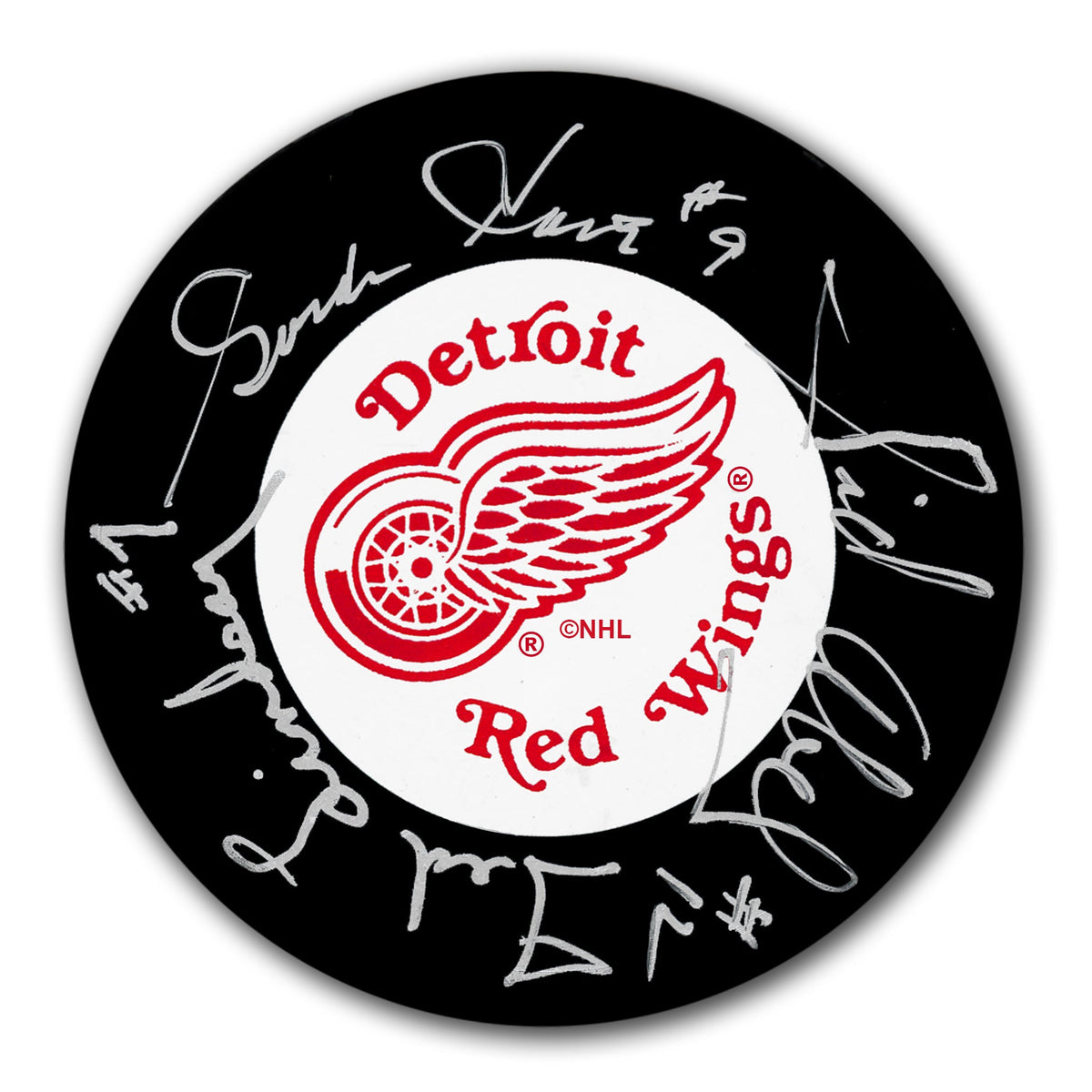 Gordie Howe Sid Abel Ted Lindsay Detroit Red Wings Autographed Puck - Sport Authentix Inc