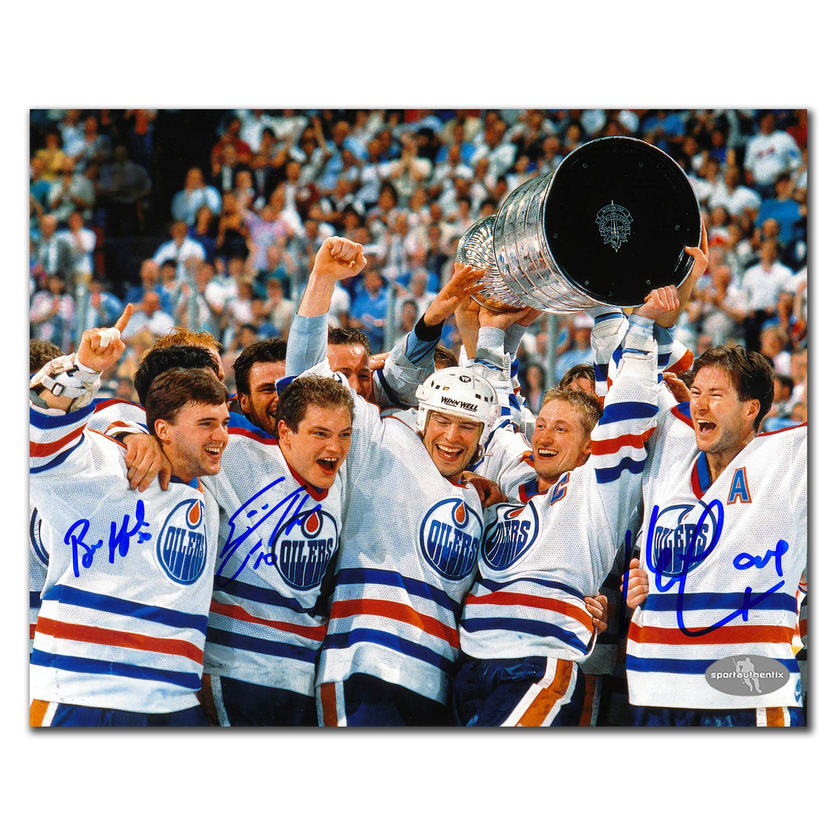 Bill Ranford Esa Tikkanen & Kevin Lowe Edmonton Oilers 1988 Stanley Cup Autographed 8x10 - Sport Authentix Inc