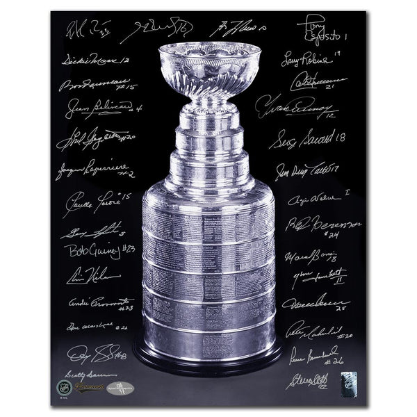 Montreal Canadiens Legends autographed Stanley Cup 16x20 photo with 30 signatures