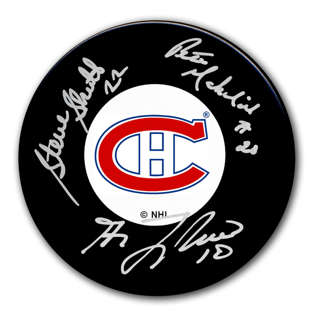 Guy Lafleur, Steve Shutt & Pete Mahovlich Montreal Canadiens Dynasty Line Autographed Puck - Sport Authentix Inc