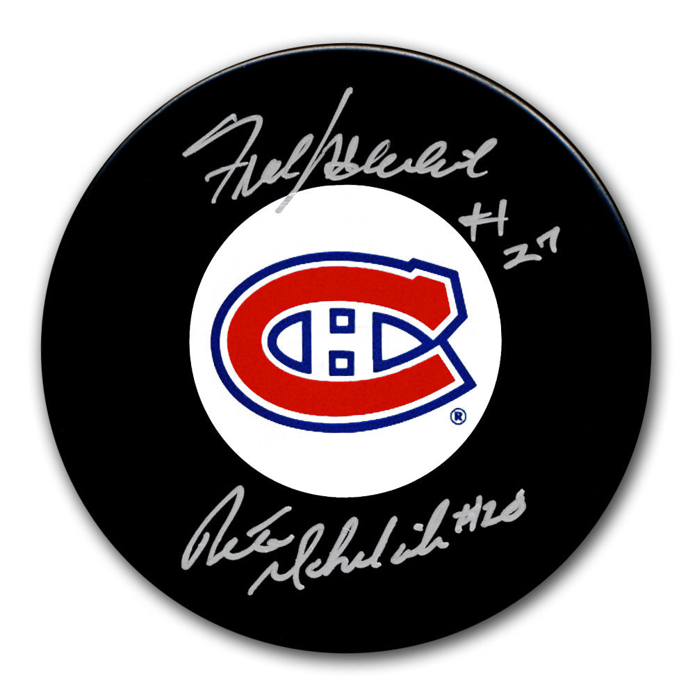 Frank Mahovlich and Pete Mahovlich autographed Montreal Canadiens hockey puck