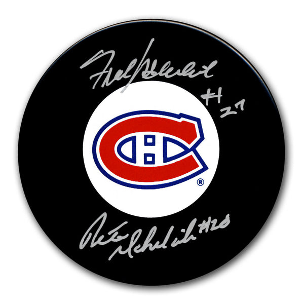 Frank Mahovlich and Pete Mahovlich autographed Montreal Canadiens hockey puck