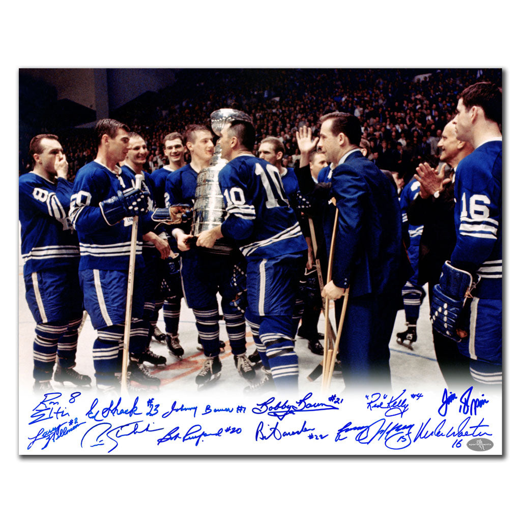 1967 Célébration de la Coupe Stanley des Maple Leafs de Toronto dédicacée 16x20 signée par 12