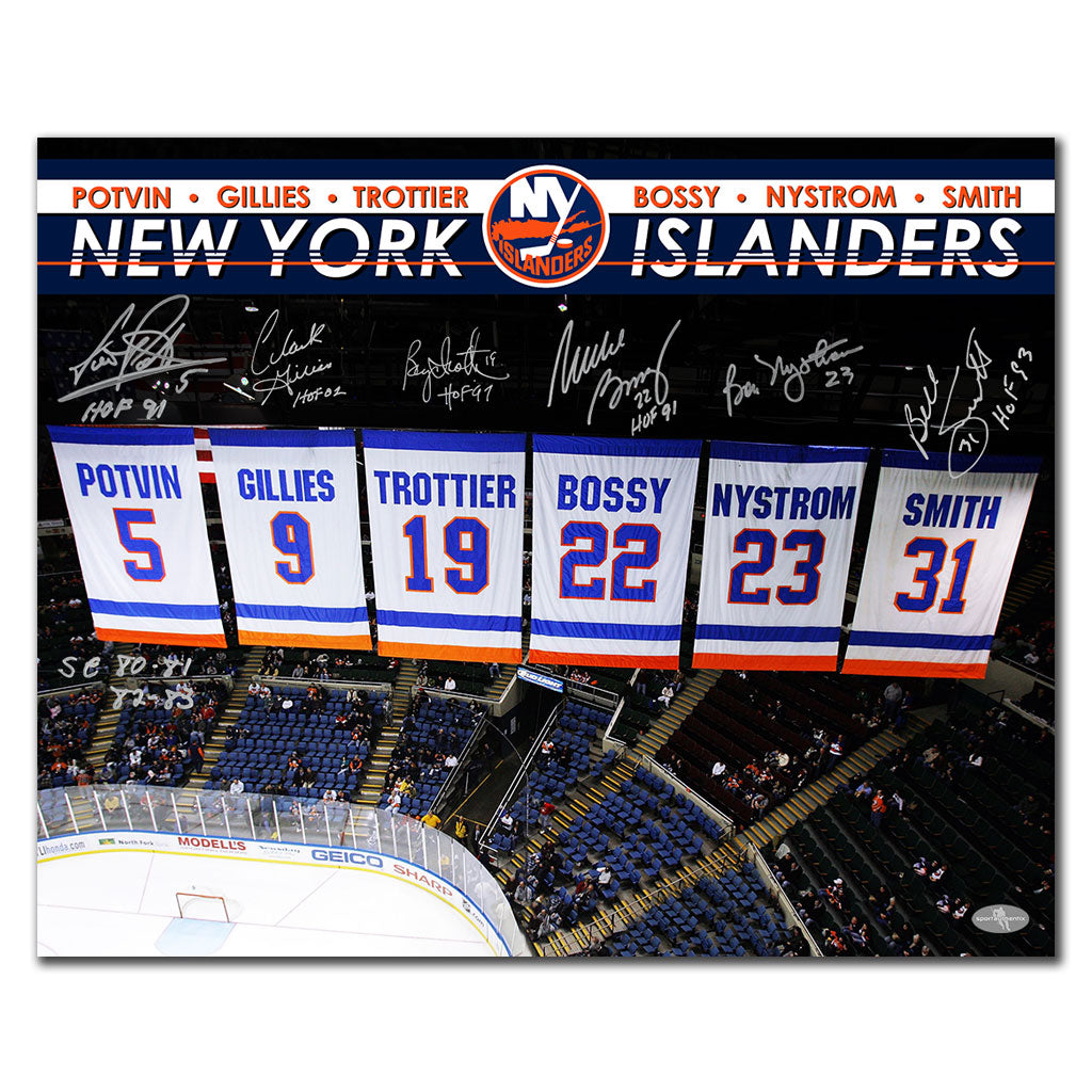 New York Islanders Retired Numbers Banners Autographed 16x20 Signed by 6
