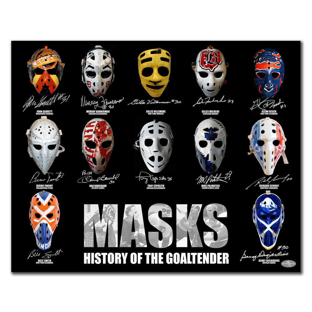 MASKS History Of The Goaltender Autographed 16x20 Signed by 12