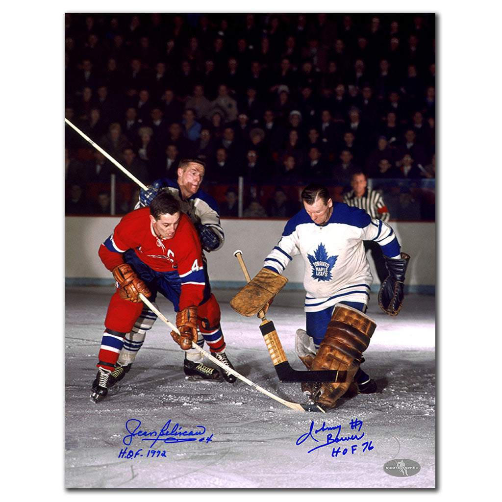Jean Beliveau vs Johnny Bower HOF Dual Autographed 16x20 Photo