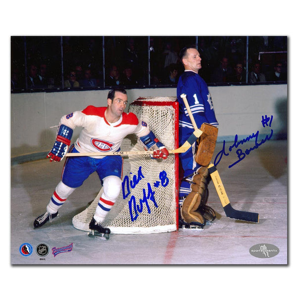 Dick Duff and Johnny Bower autographed Montreal Canadiens vs Toronto Maple Leafs 8x10 photo