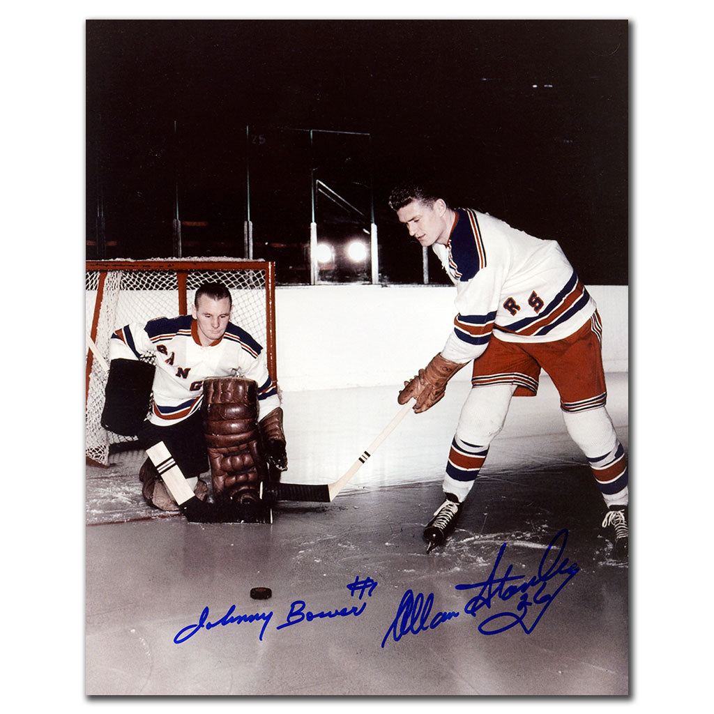 Johnny Bower et Allan Stanley New York Rangers double photo dédicacée 8 x 10