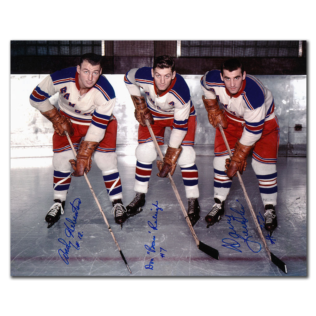Andy Hebenton Don Raleigh & Danny Lewicki New York Rangers Autographed 8x10 Photo