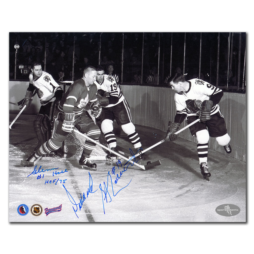 Glenn Hall et Dollard St. Laurent Chicago Blackhawks double photo autographiée 8 x 10