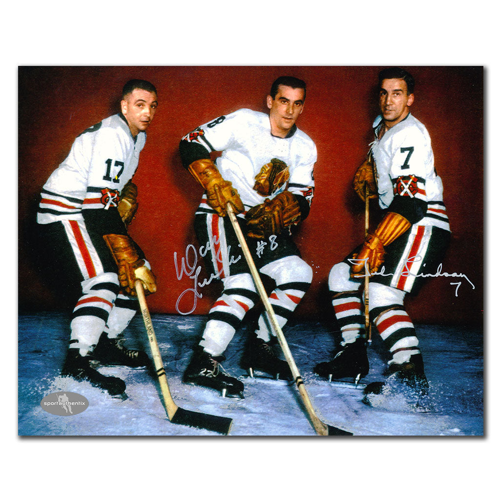 Ted Lindsay et Danny Lewicki Blackhawks de Chicago double photo dédicacée 8 x 10