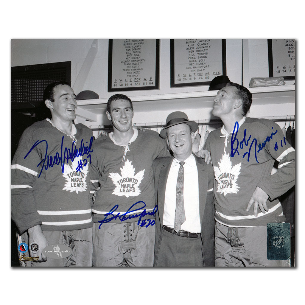 Frank Mahovlich Bob Pulford Bob Nevin Toronto Maple Leafs Triple photo dédicacée 8 x 10