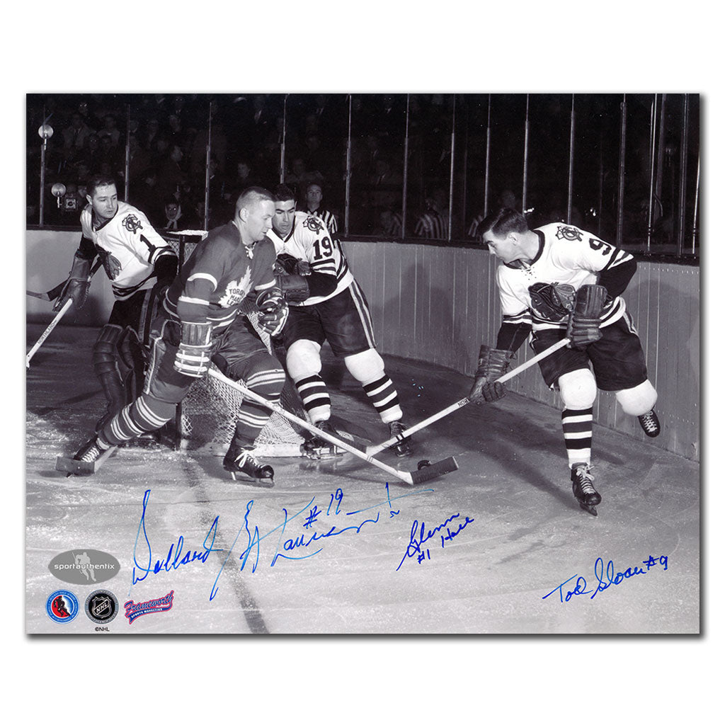 Glenn Hall Dollard St. Laurent Tod Sloan Chicago Blackhawks Triple Autographed 8x10 Photo
