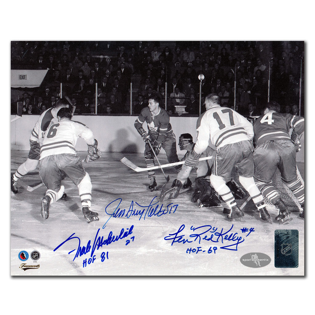 Frank Mahovlich & Red Kelly vs. Jean Guy Talbot Triple Autographed 8x10 Photo
