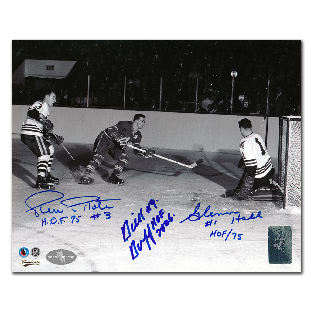 Dick Duff vs. Pierre Pilote & Glenn Hall Triple Autographed 8x10 Photo
