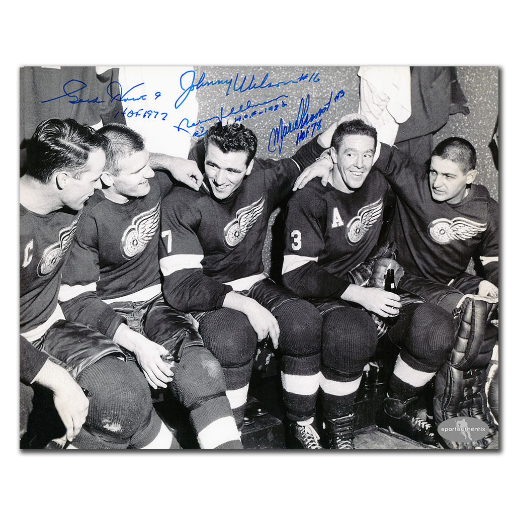 Gordie Howe Johnny Wilson Norm Ullman et Marcel Pronovost Detroit Red Wings Photo dédicacée 8 x 10