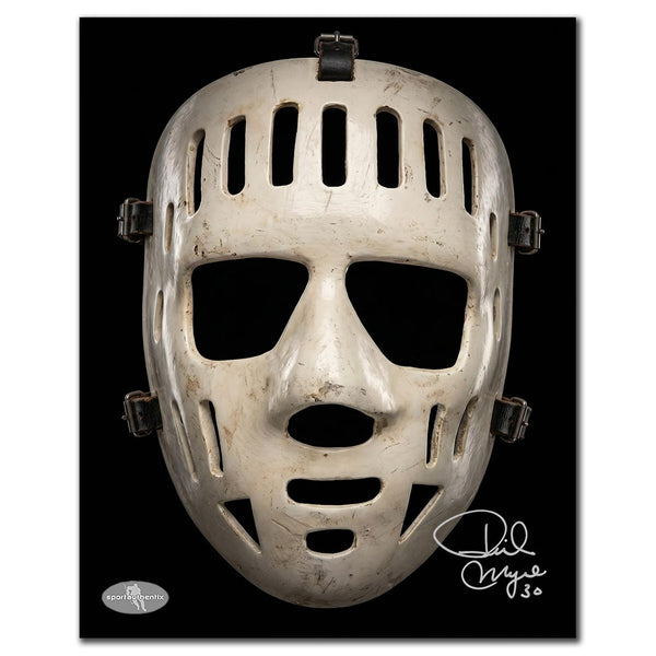Phil Myre autographed Montreal Canadiens 8x10 hockey photo featuring a vintage goalie mask close-up