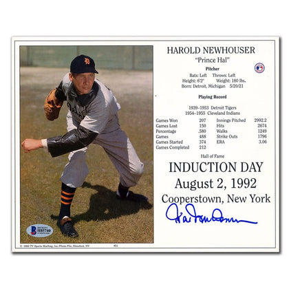Autographed 8x10 photo inscribed by Hal Newhouser, Detroit Tigers, from 1992 Hall of Fame Induction Day—collector’s memorabilia.