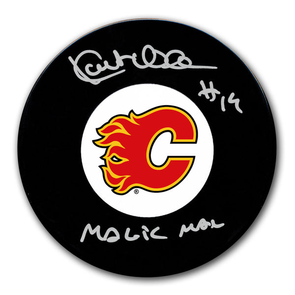 Kent Nilsson autographed Calgary Flames hockey puck with Magic Man inscription