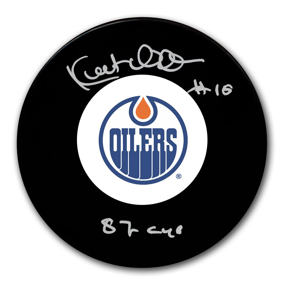 Rondelle autographiée de la Coupe 1987 des Oilers d'Edmonton Kent Nilsson