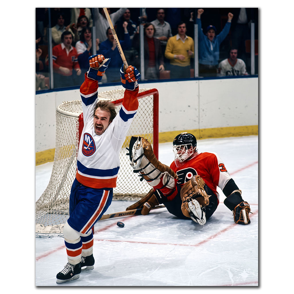 Bob Nystrom celebrating a goal against the Philadelphia Flyers
