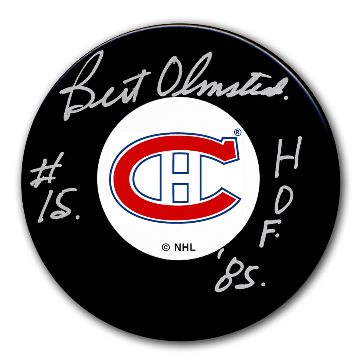 Bert Olmstead Montreal Canadiens HOF Original 6 Autographed Puck - Sport Authentix Inc