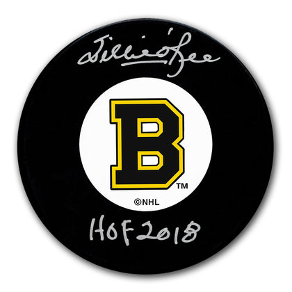 Willie O'Ree autographed Boston Bruins hockey puck with HOF 2018 inscription