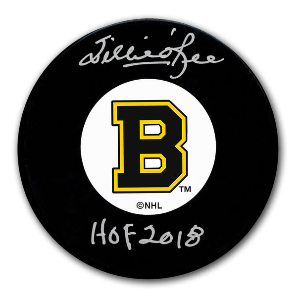 Willie O'Ree autographed Boston Bruins hockey puck with HOF 2018 inscription