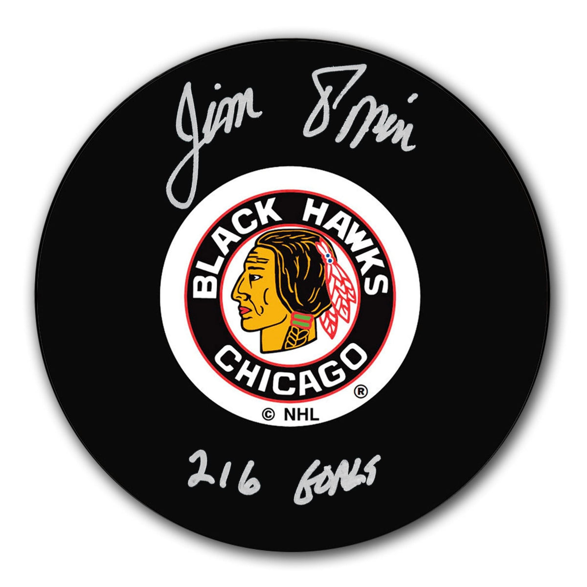 Authentic Jim Pappin Chicago Blackhawks 216 Goals Autographed Puck - SportAuthentix