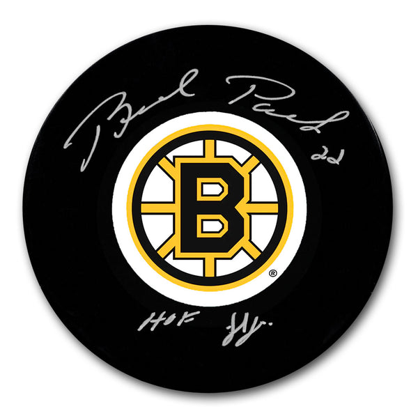 Brad Park autographed Boston Bruins hockey puck with HOF 1988 inscription